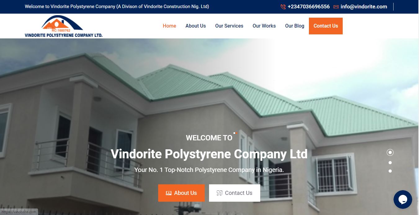 Website Screen Shot of Vindorite Polystyrene Company Ltd